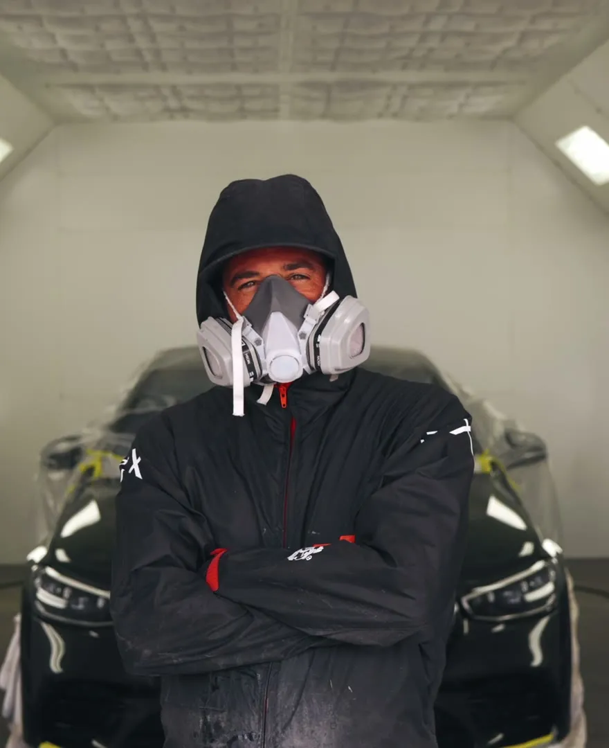 Royal Armor technician in the spray booth